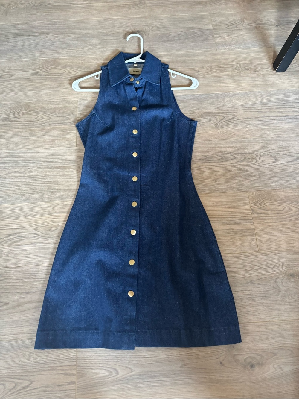 DL1961 Dark Blue Sleeveless Denim Button-Front Mini Dress